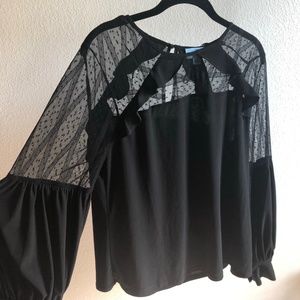 CeCe black long sleeve embroidered shirt